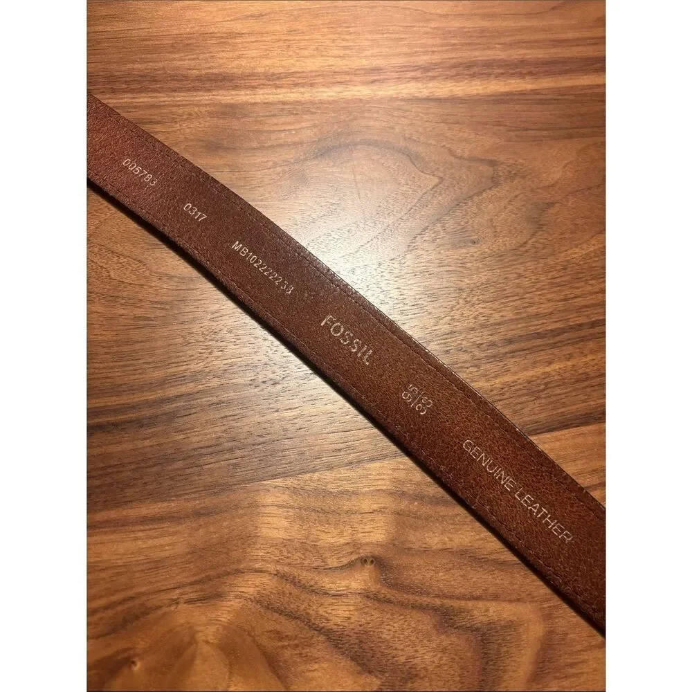 Fossil Tan/Brown Leather Belt with Fabric Logo Tag